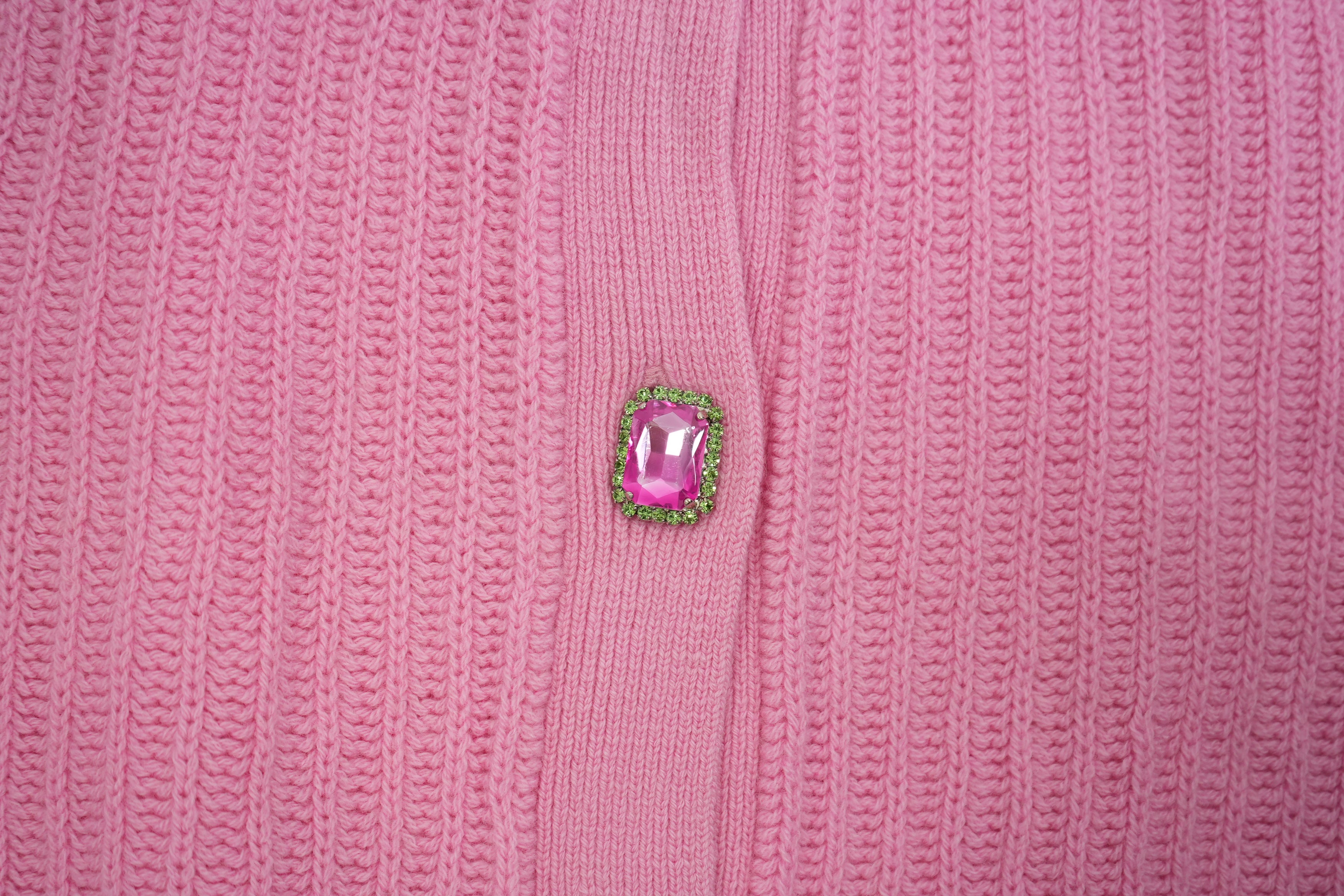 Miu Miu Pink Cropped Knit Sweater with Gem Buttons Size 42