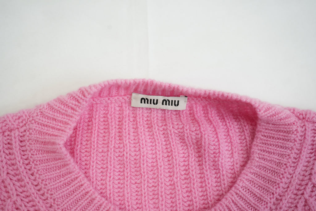 Miu Miu Pink Cropped Knit Sweater with Gem Buttons Size 42
