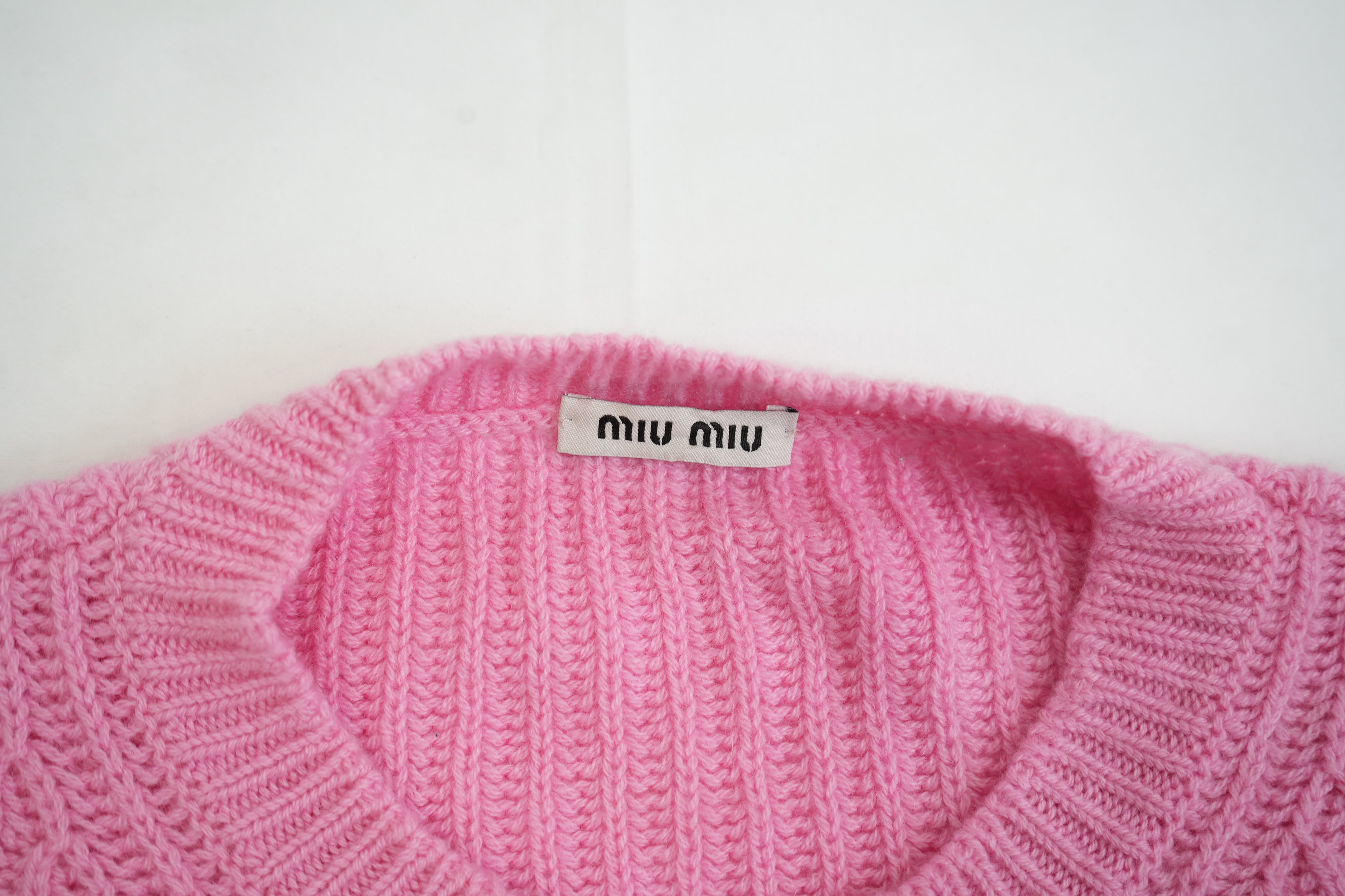 Miu Miu Pink Cropped Knit Sweater with Gem Buttons Size 42