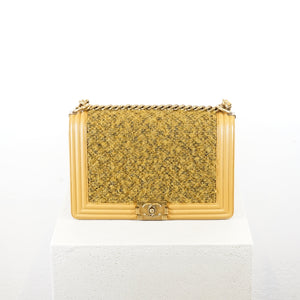 Chanel Tan/Brown Boy Bag With Tweed Detailing (with box and dustbag)