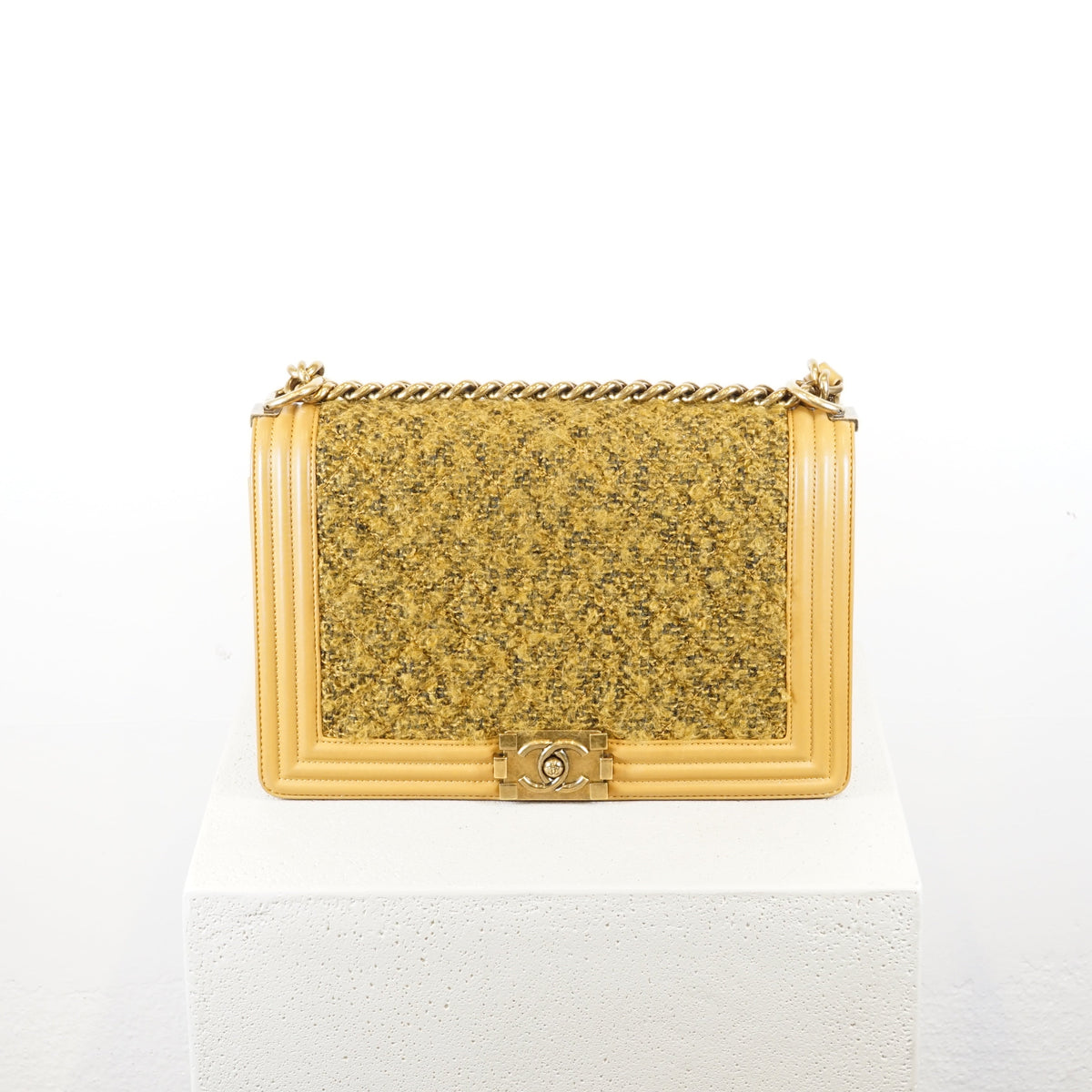 Chanel Tan/Brown Boy Bag With Tweed Detailing (with box and dustbag)