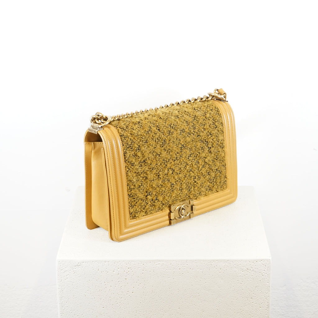 Chanel Tan/Brown Boy Bag With Tweed Detailing (with box and dustbag)