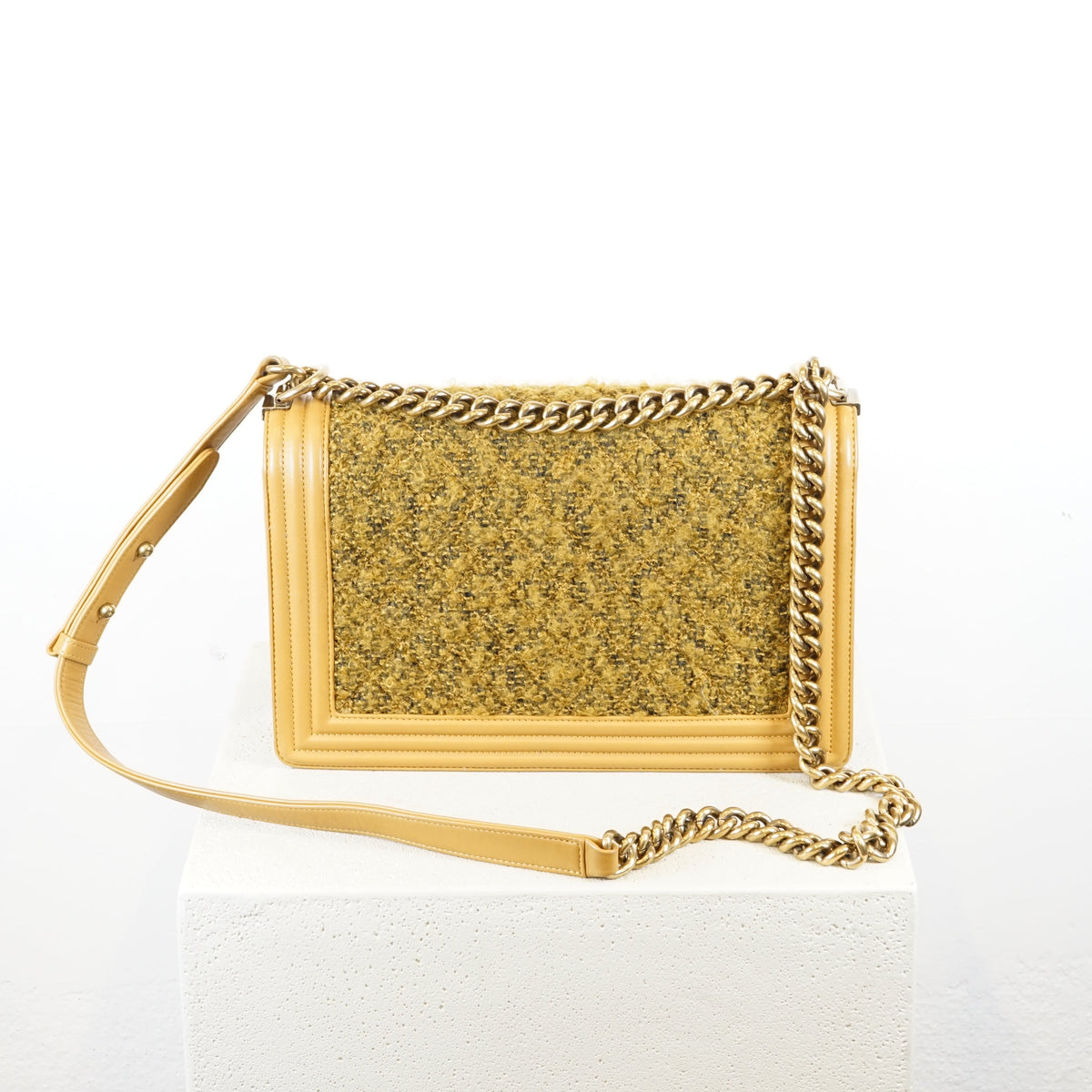 Chanel Tan/Brown Boy Bag With Tweed Detailing (with box and dustbag)