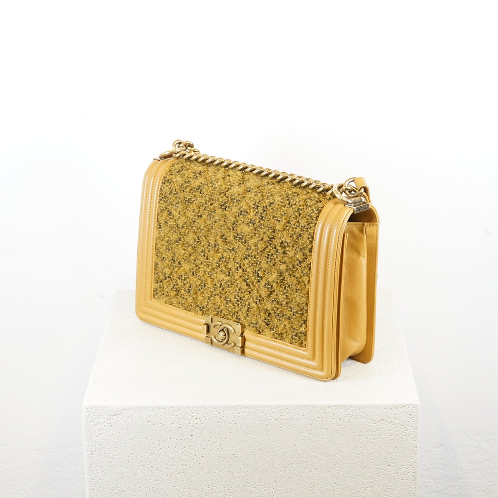 Chanel Tan/Brown Boy Bag With Tweed Detailing (with box and dustbag)
