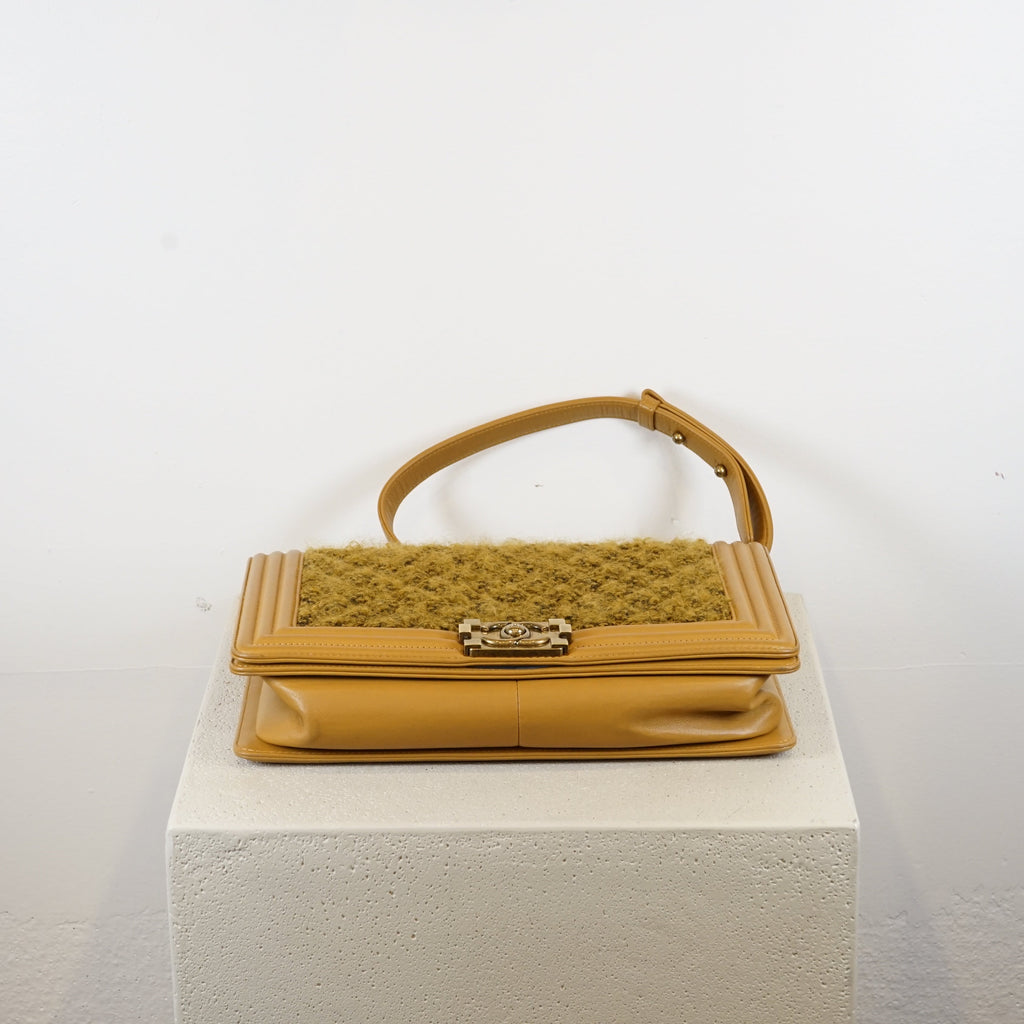 Chanel Tan/Brown Boy Bag With Tweed Detailing (with box and dustbag)