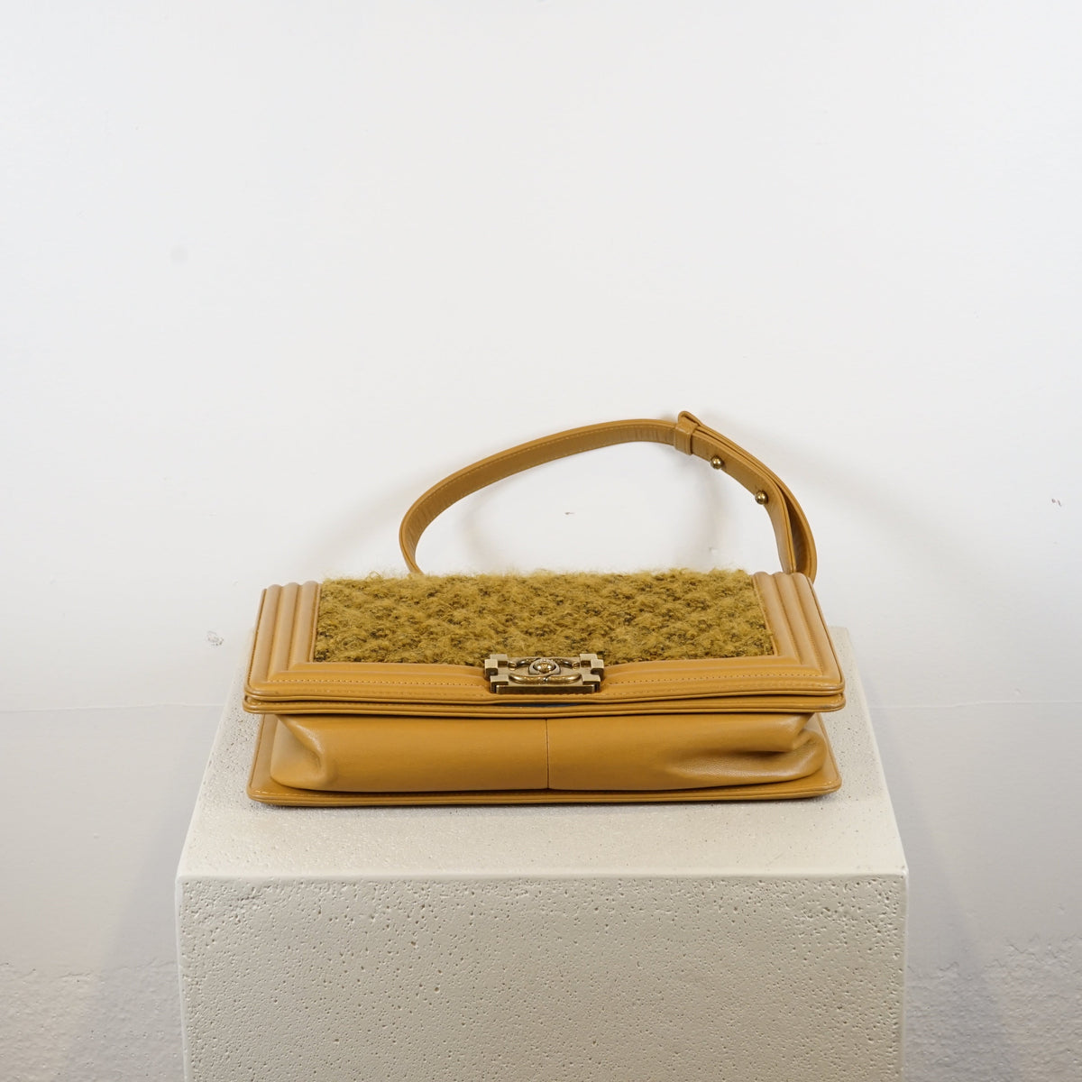 Chanel Tan/Brown Boy Bag With Tweed Detailing (with box and dustbag)