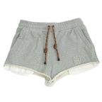 Miu Miu Gray Fleece Shorts Logo Layered Raw Hem Drawstring Sweatshorts Size 36