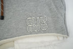 Miu Miu Gray Fleece Shorts Logo Layered Raw Hem Drawstring Sweatshorts Size 36