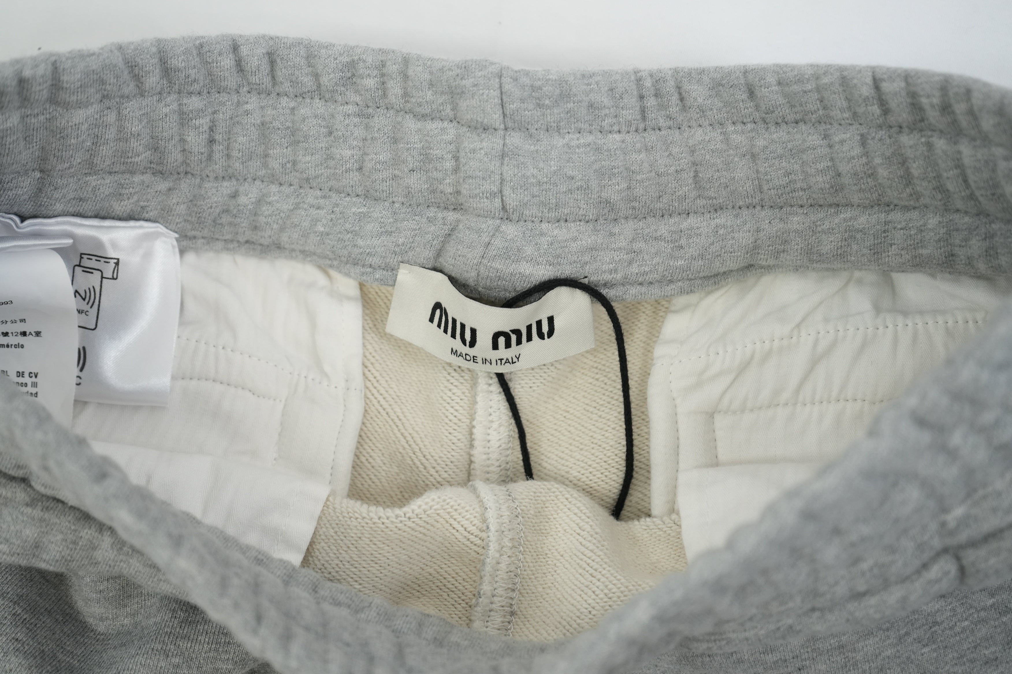 Miu Miu Gray Fleece Shorts Logo Layered Raw Hem Drawstring Sweatshorts Size 36