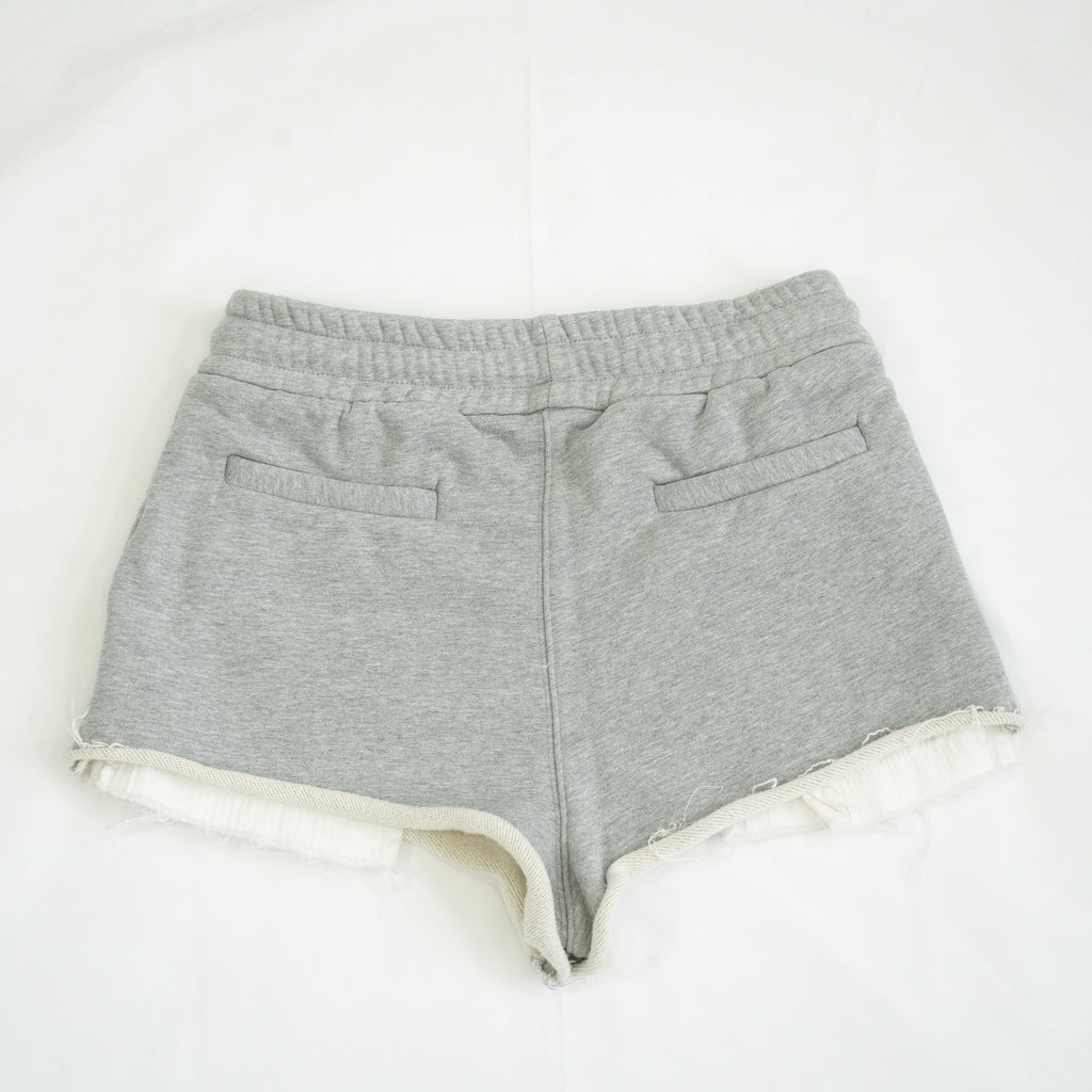 Miu Miu Gray Fleece Shorts Logo Layered Raw Hem Drawstring Sweatshorts Size 36