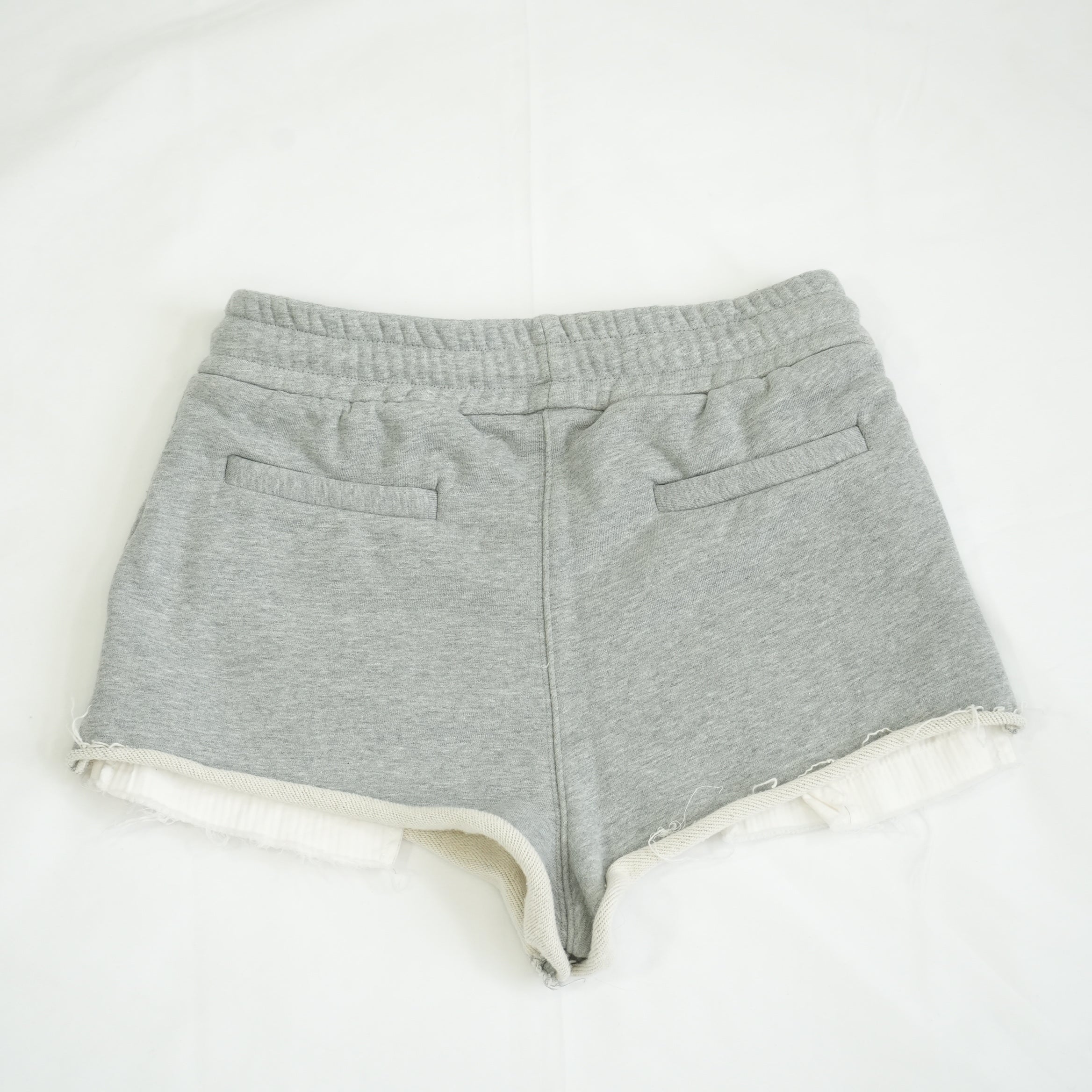 Miu Miu Gray Fleece Shorts Logo Layered Raw Hem Drawstring Sweatshorts Size 36