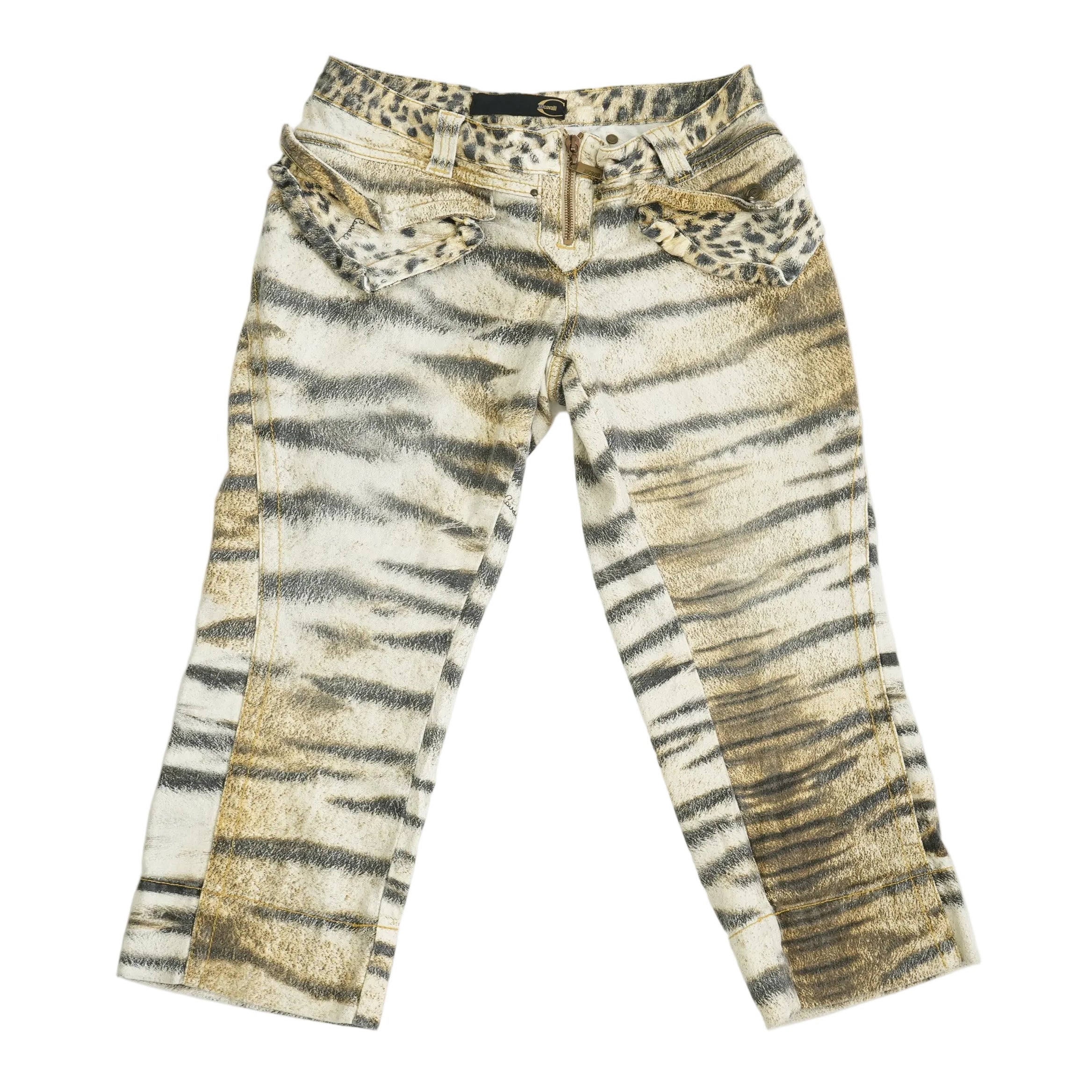 Just Cavalli Tiger Print Cropped Jeans Animal Pattern Capris Size 27