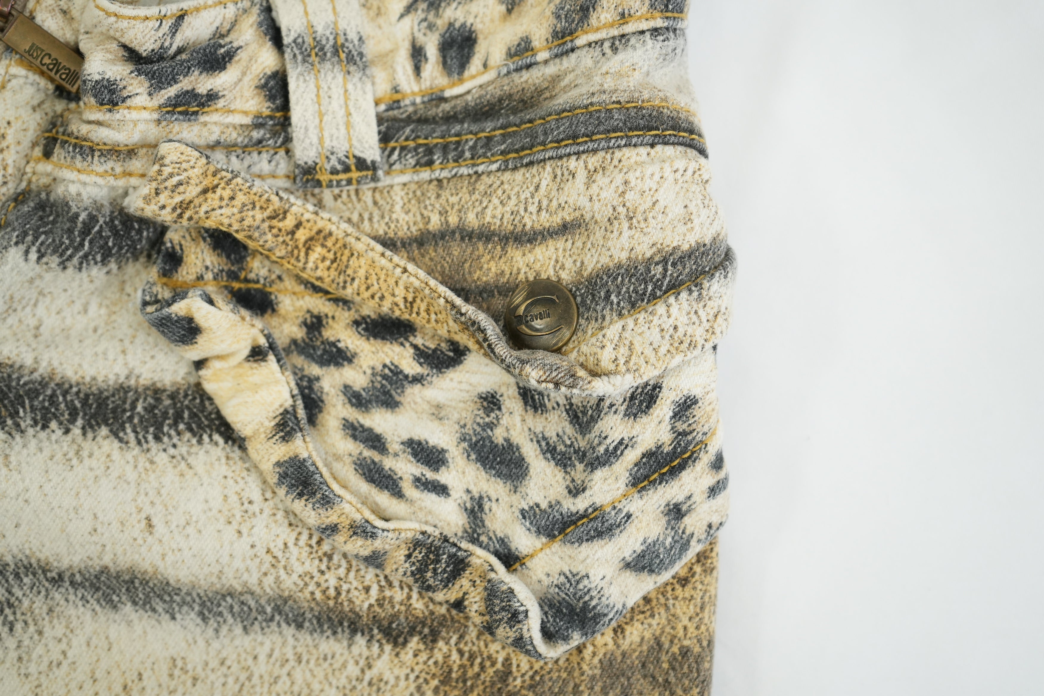 Just Cavalli Tiger Print Cropped Jeans Animal Pattern Capris Size 27