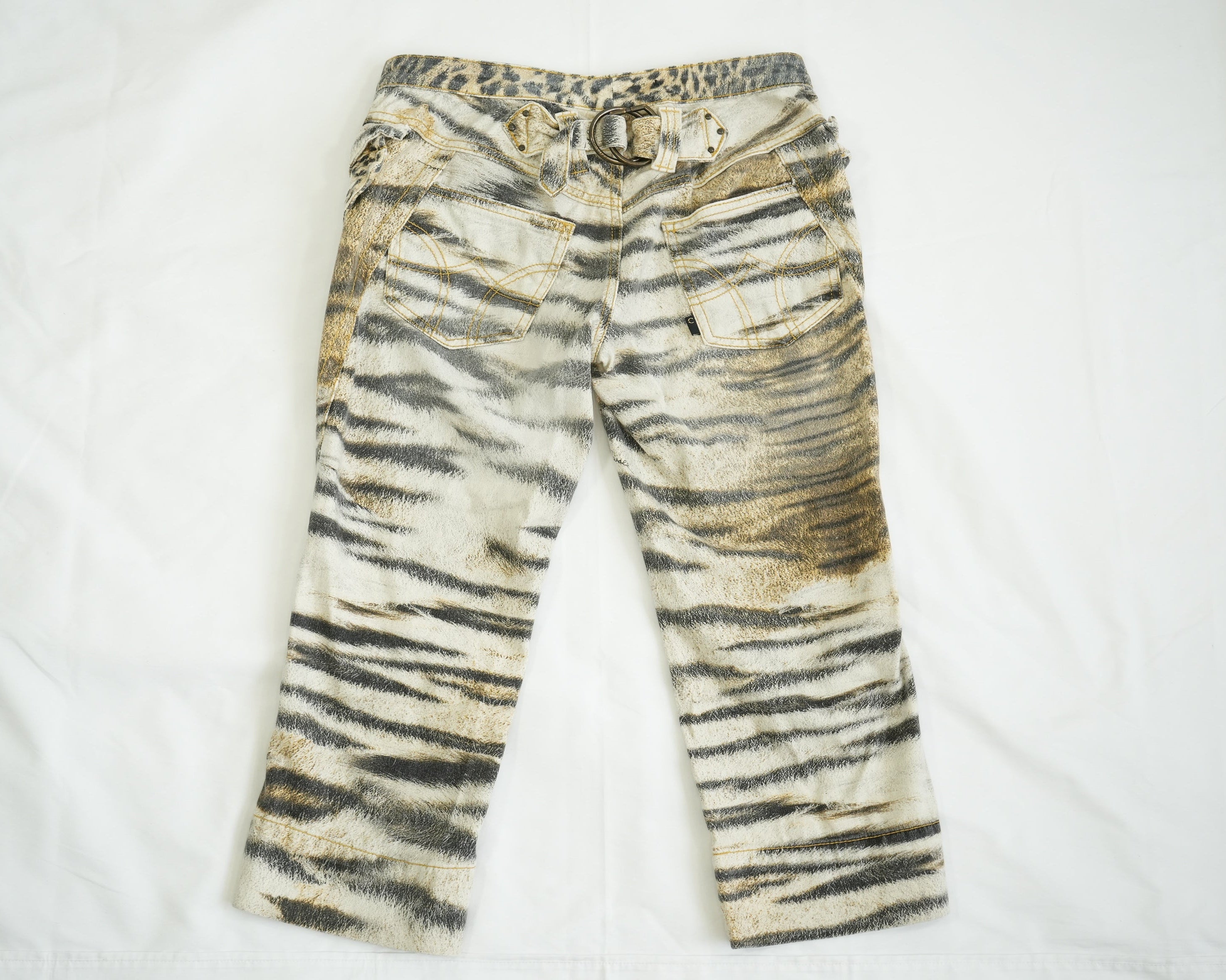 Just Cavalli Tiger Print Cropped Jeans Animal Pattern Capris Size 27