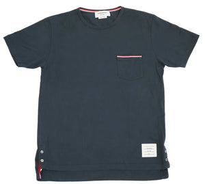 Thom Browne Navy Blue Grosgrain Trim Pocket T-Shirt Side Vent Size 2