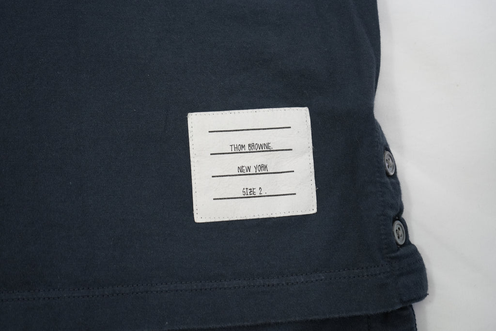 Thom Browne Navy Blue Grosgrain Trim Pocket T-Shirt Side Vent Size 2