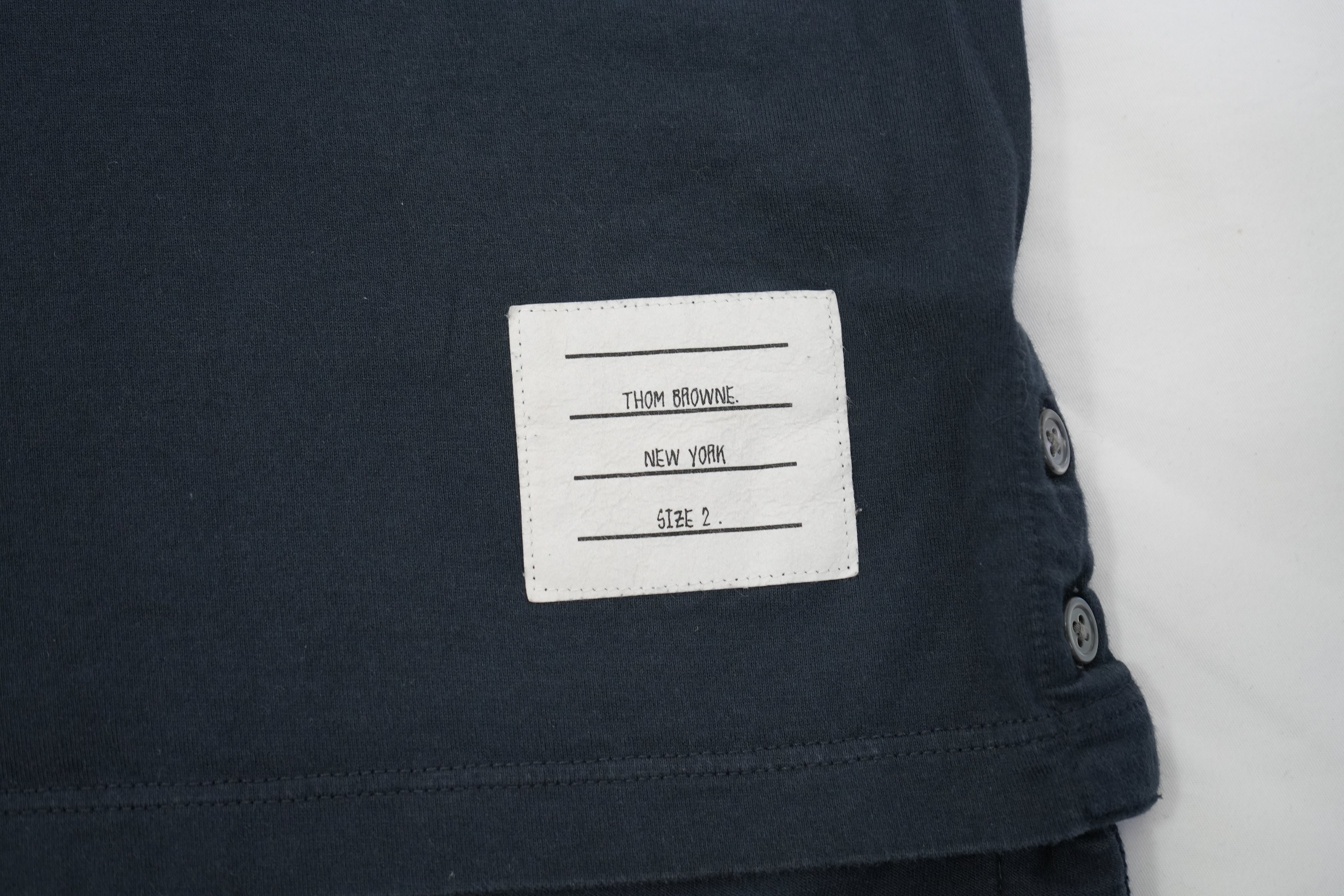 Thom Browne Navy Blue Grosgrain Trim Pocket T-Shirt Side Vent Size 2