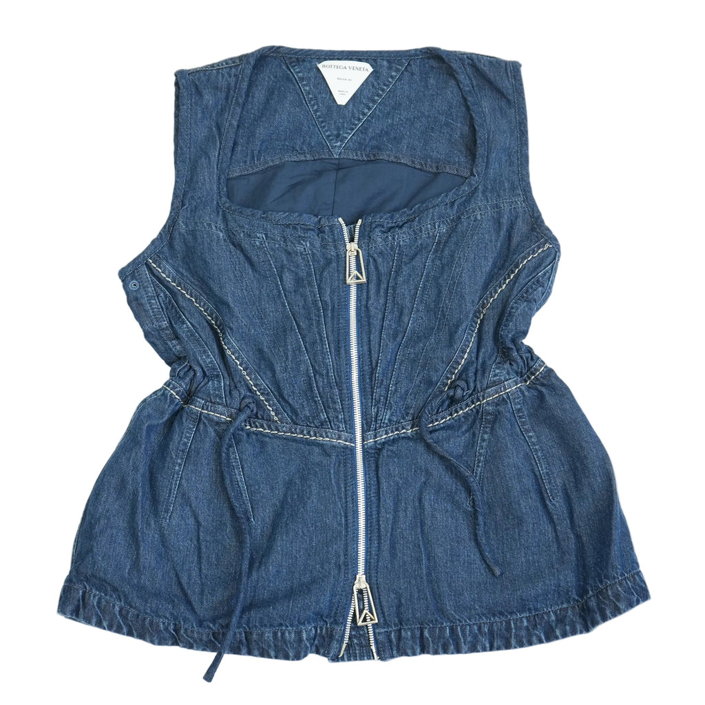 Bottega Veneta Salon 01 Denim Vest Zip Up Drawstring Size 42