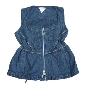 Bottega Veneta Salon 01 Denim Vest Zip Up Drawstring Size 42