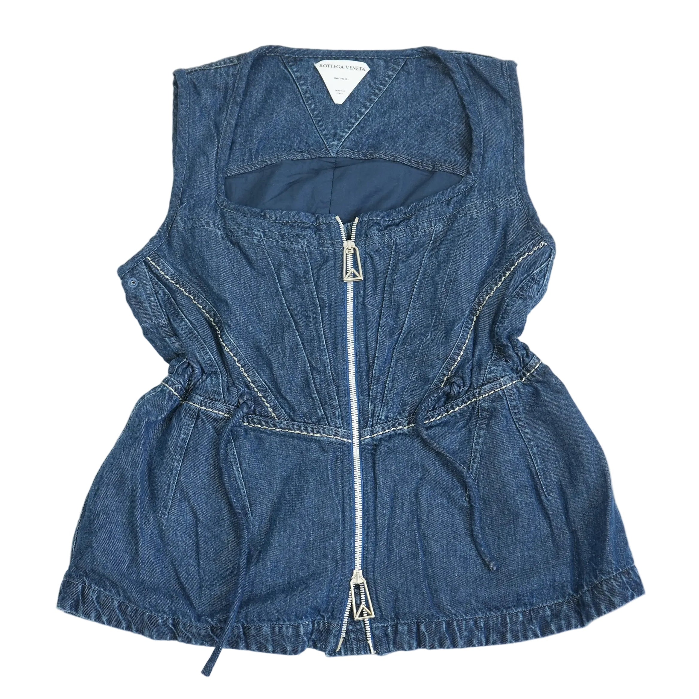 Bottega Veneta Salon 01 Denim Vest Zip Up Drawstring Size 42