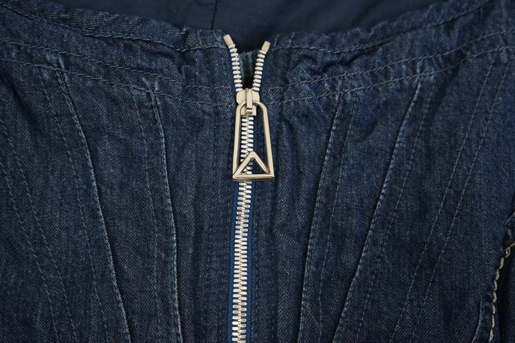 Bottega Veneta Salon 01 Denim Vest Zip Up Drawstring Size 42