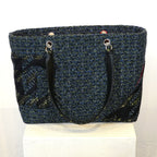 Chanel Cambon Line Tote Bag Tweed Leather Blue
