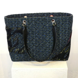 Chanel Cambon Line Tote Bag Tweed Leather Blue