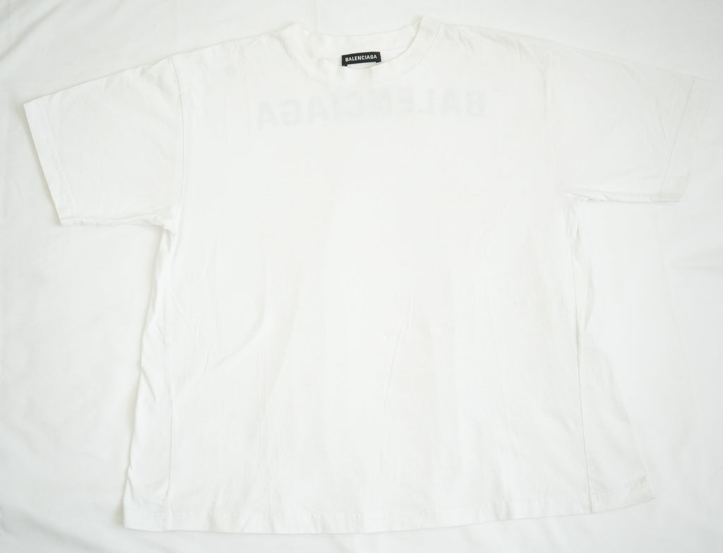Balenciaga White Cotton T-Shirt Black Back Block Logo Tee Shirt Size XS
