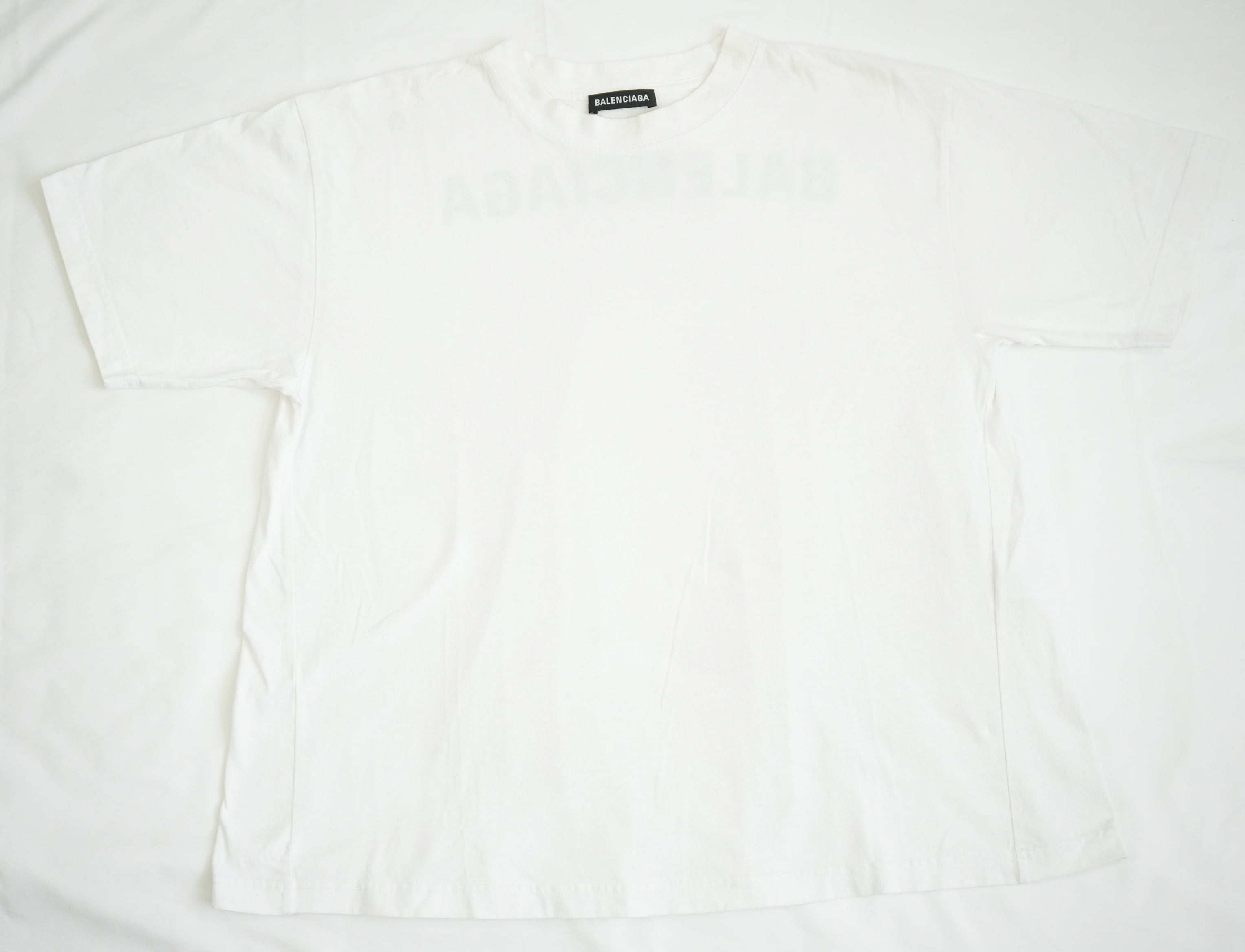 Balenciaga White Cotton T-Shirt Black Back Block Logo Tee Shirt Size XS