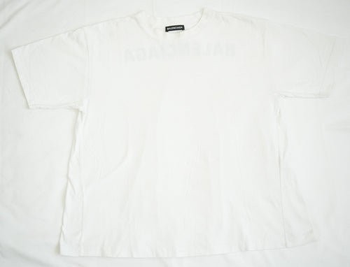 Balenciaga White Cotton T-Shirt Black Back Block Logo Tee Shirt Size XS