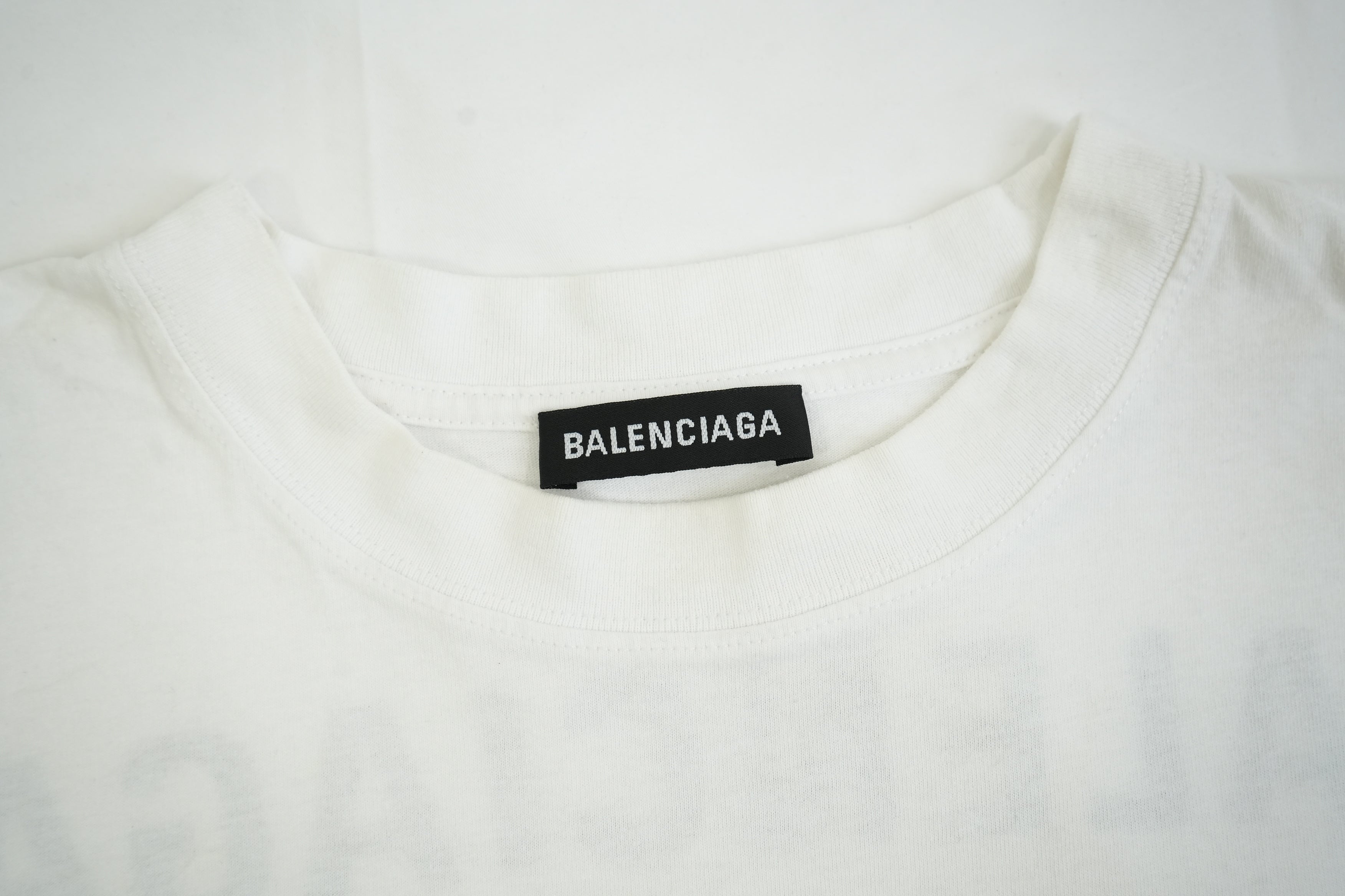 Balenciaga White Cotton T-Shirt Black Back Block Logo Tee Shirt Size XS