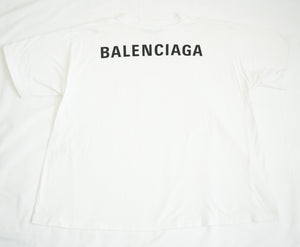 Balenciaga White Cotton T-Shirt Black Back Block Logo Tee Shirt Size XS