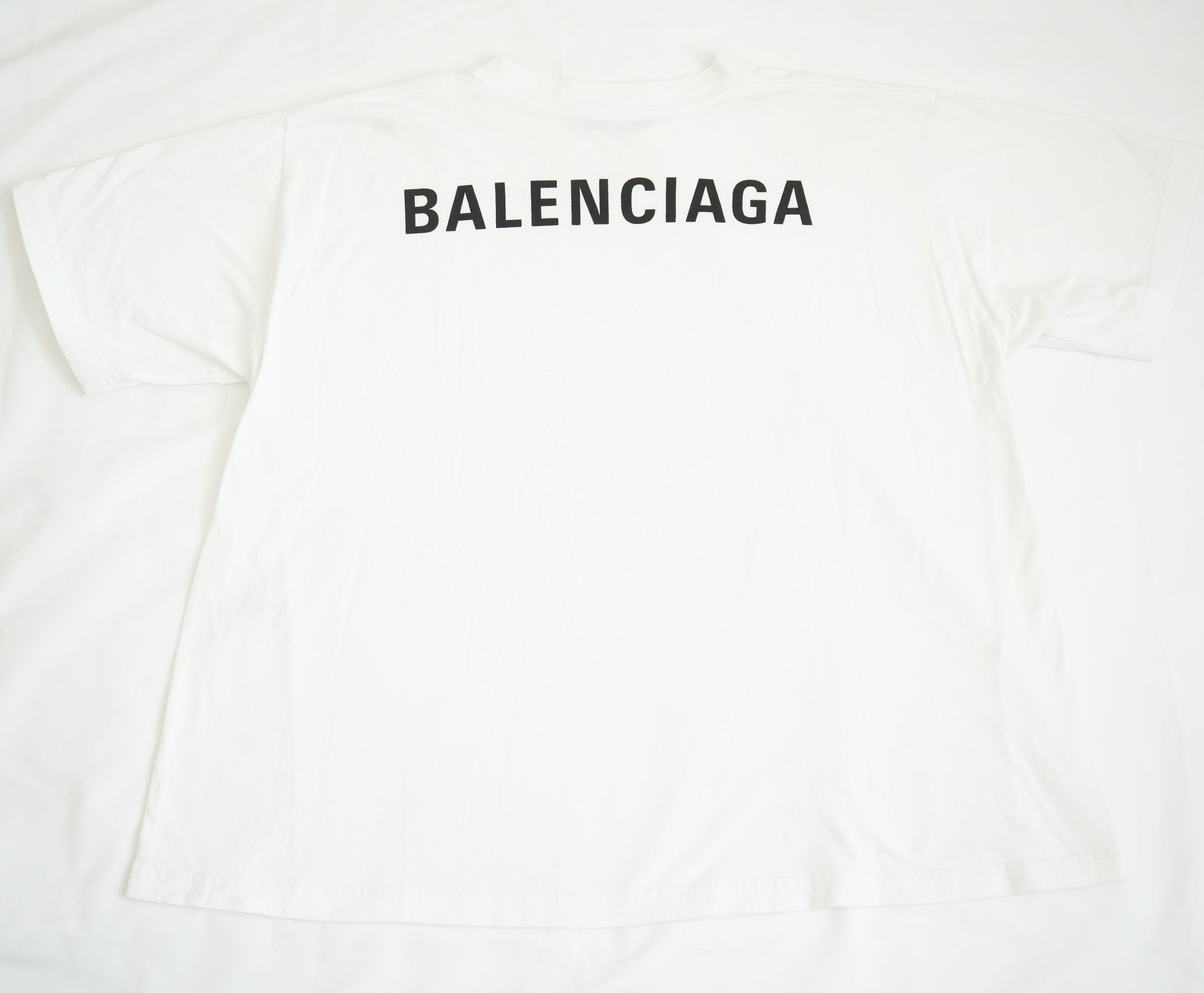 Balenciaga White Cotton T-Shirt Black Back Block Logo Tee Shirt Size XS