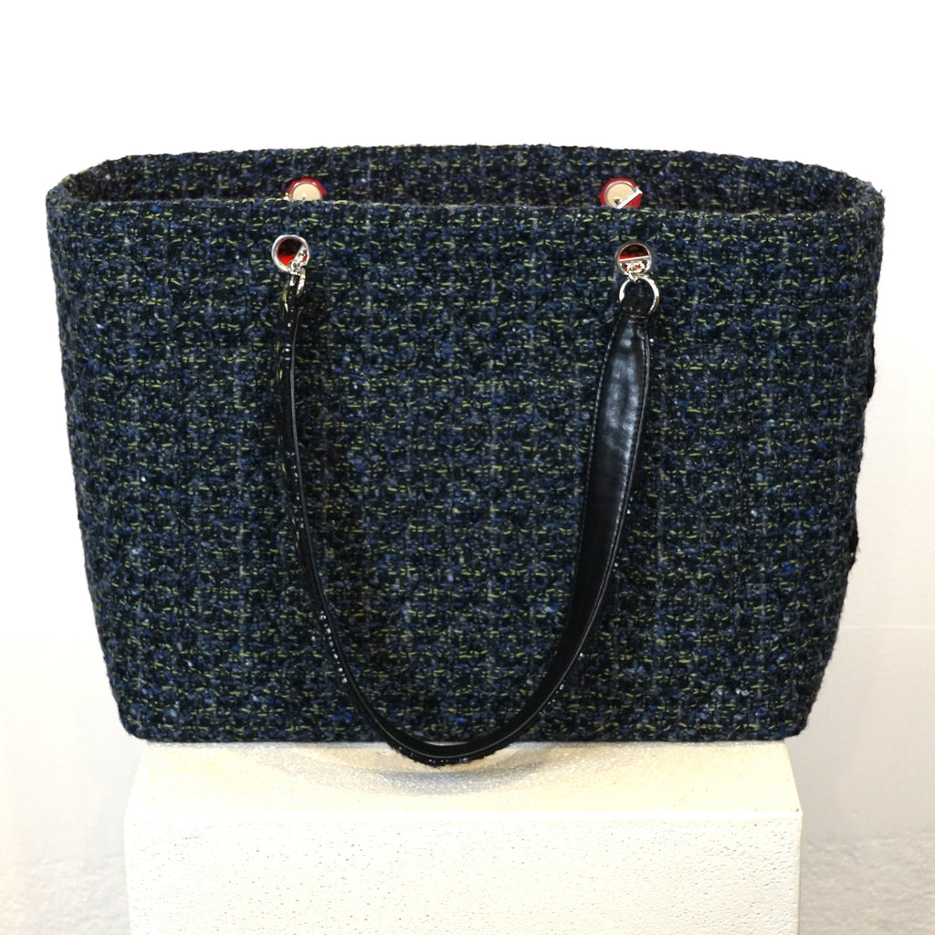 Chanel Cambon Line Tote Bag Tweed Leather Blue