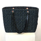 Chanel Cambon Line Tote Bag Tweed Leather Blue