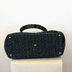 Chanel Cambon Line Tote Bag Tweed Leather Blue