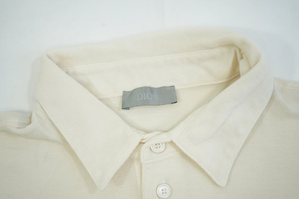 Christian Dior Cream Off-White Short Sleeve Polo Shirt CD Logo Emblem Size M
