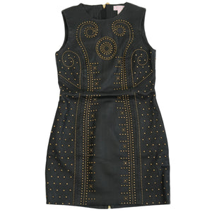 Versace for HM Black Leather Studded Mini Dress Gold Studs Size US 8