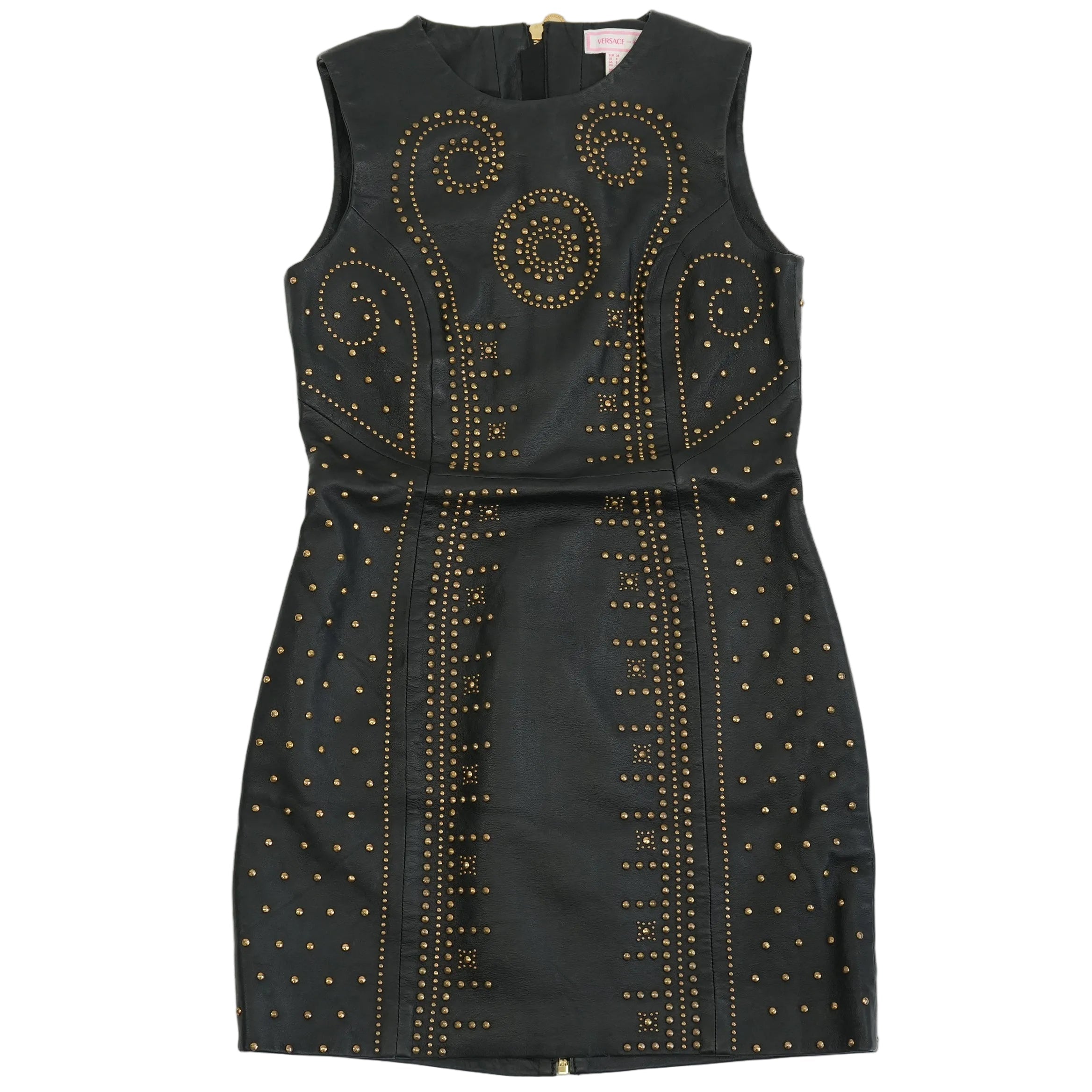 Versace for HM Black Leather Studded Mini Dress Gold Studs Size US 8