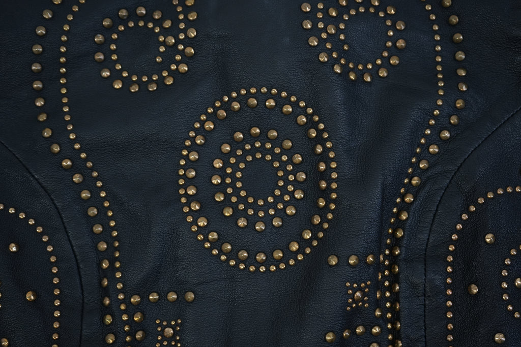 Versace for HM Black Leather Studded Mini Dress Gold Studs Size US 8