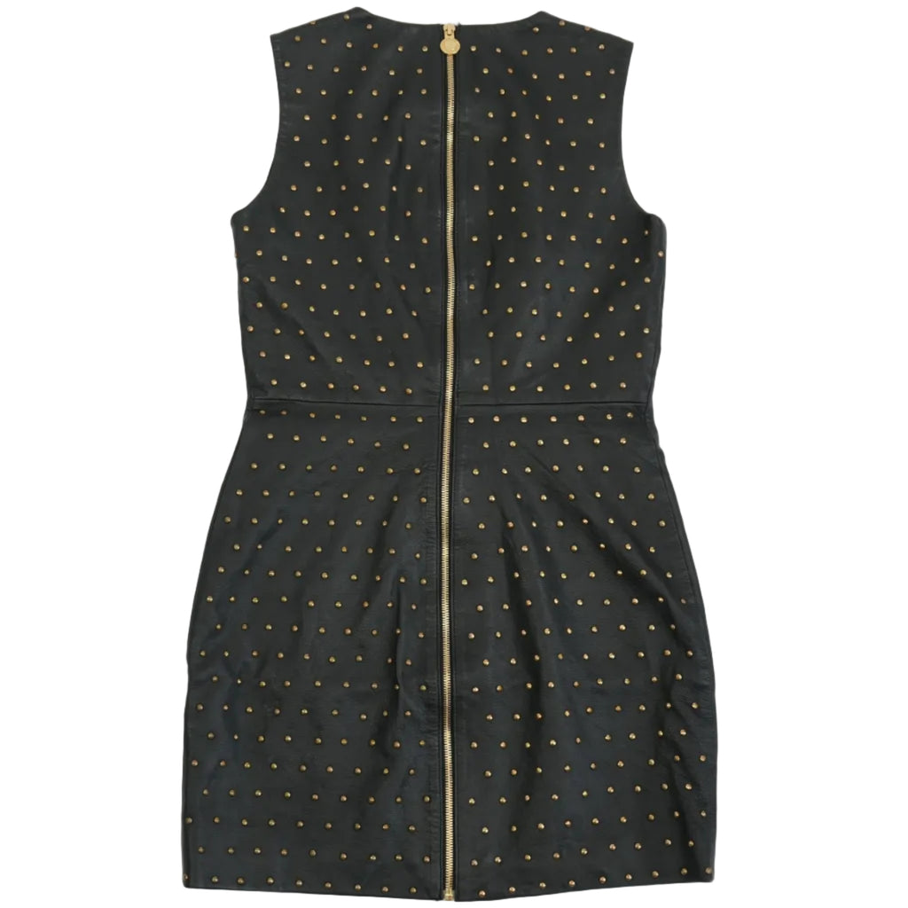 Versace for HM Black Leather Studded Mini Dress Gold Studs Size US 8