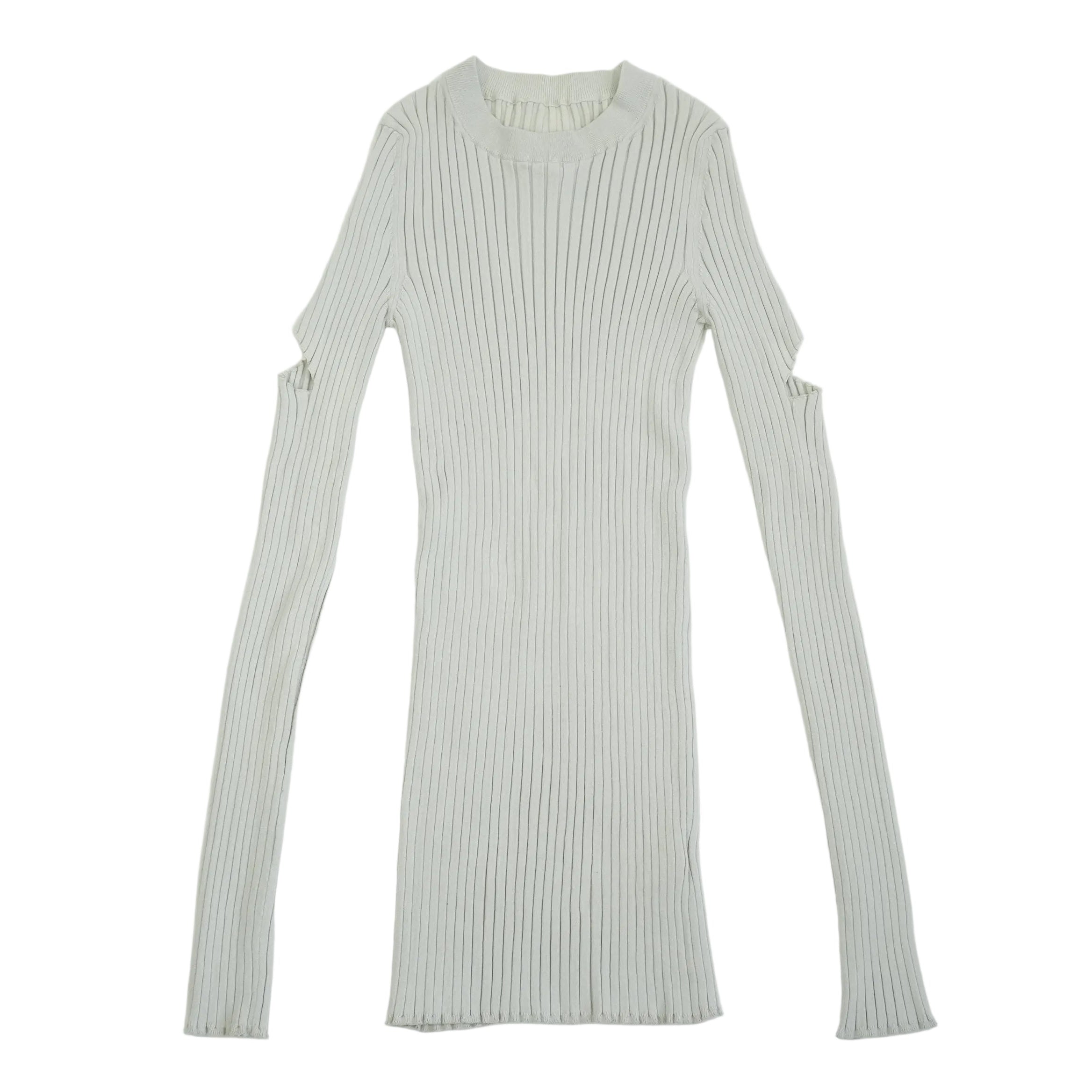 MM6 Maison Margiela Grey Ribbed Cotton Knit Arm Slit Cut Out Top Size XS
