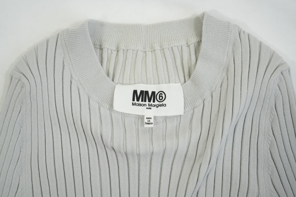 MM6 Maison Margiela Grey Ribbed Cotton Knit Arm Slit Cut Out Top Size XS