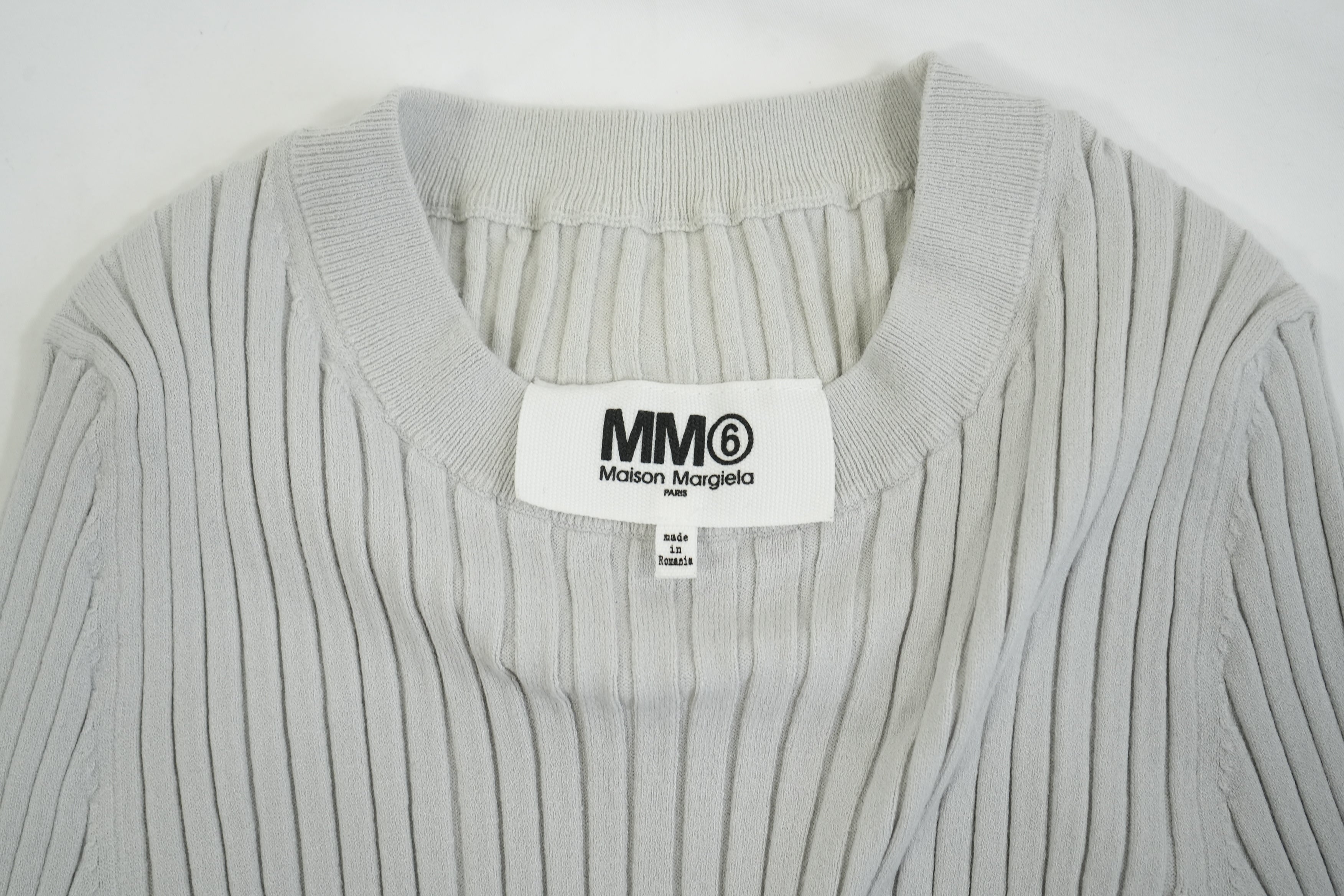 MM6 Maison Margiela Grey Ribbed Cotton Knit Arm Slit Cut Out Top Size XS