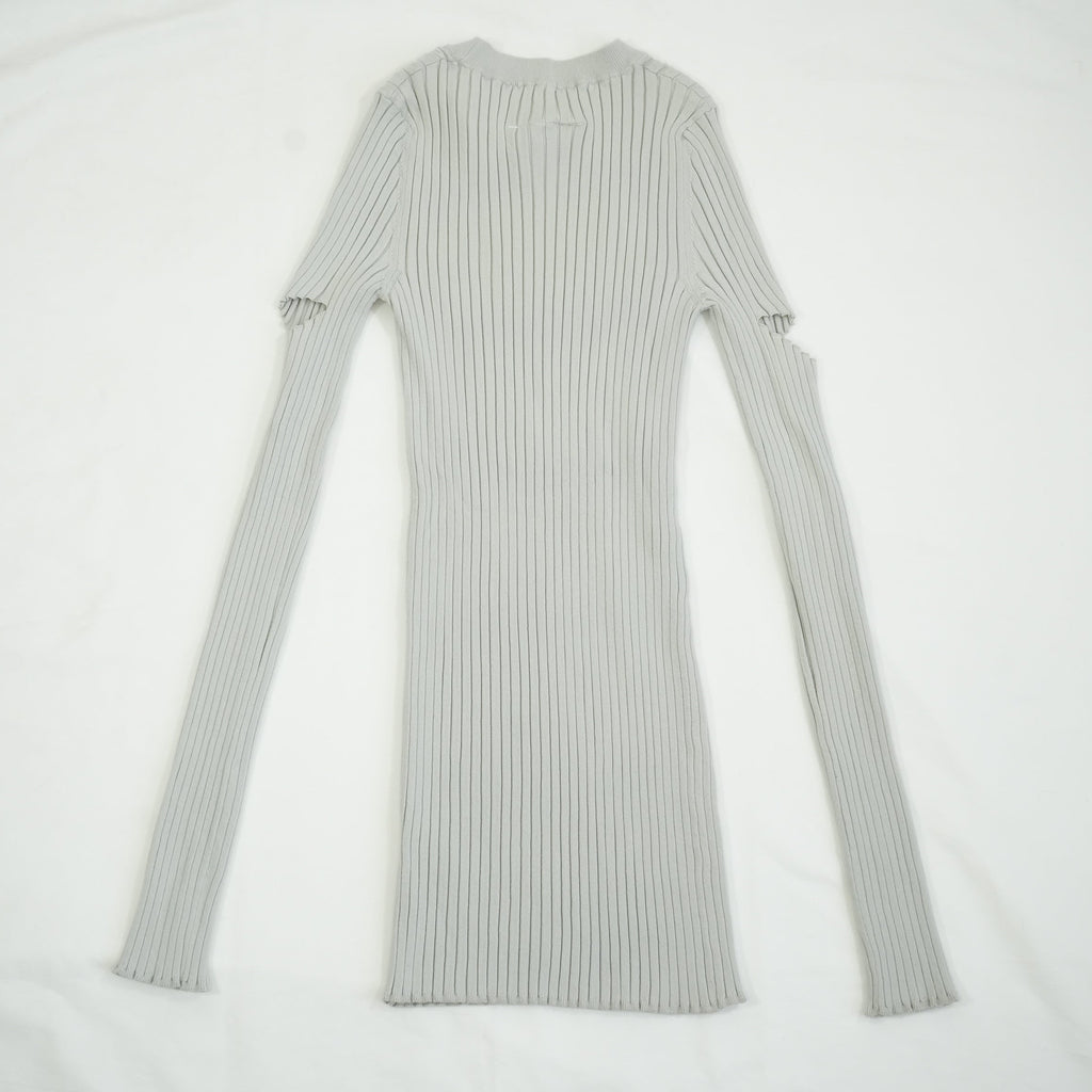 MM6 Maison Margiela Grey Ribbed Cotton Knit Arm Slit Cut Out Top Size XS