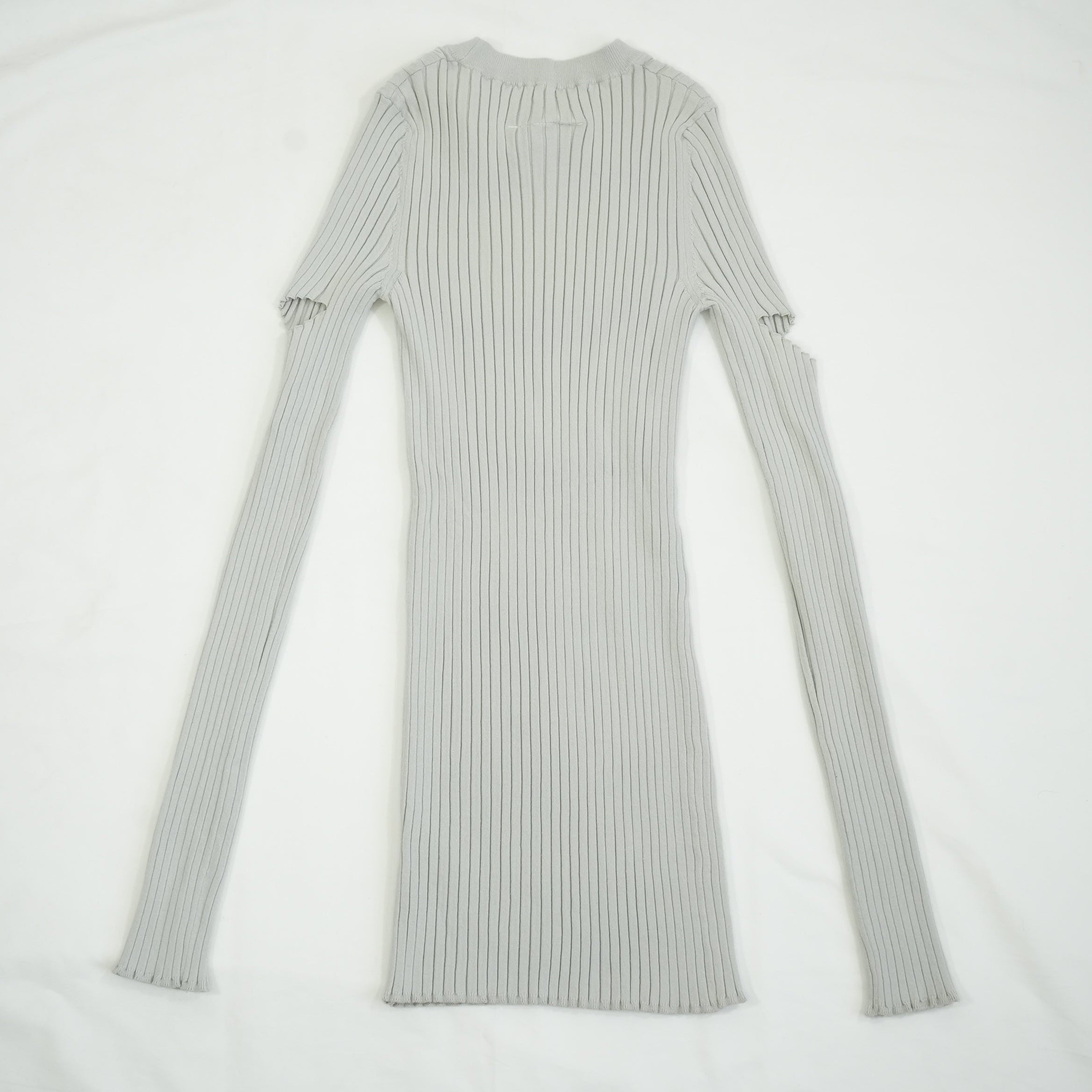 MM6 Maison Margiela Grey Ribbed Cotton Knit Arm Slit Cut Out Top Size XS