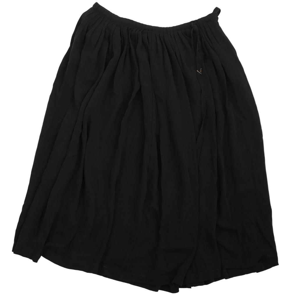 Valentino Black Pleated Midi Skirt V Logo Accent Size 44