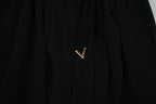 Valentino Black Pleated Midi Skirt V Logo Accent Size 44