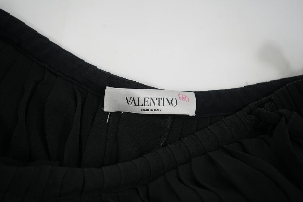 Valentino Black Pleated Midi Skirt V Logo Accent Size 44