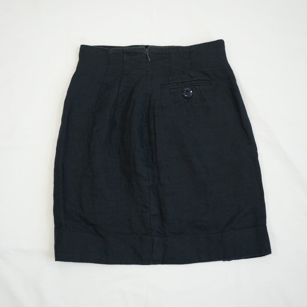 Christian Dior Boutique Navy Blue Linen Blend High Waisted Mini Skirt Size US 6